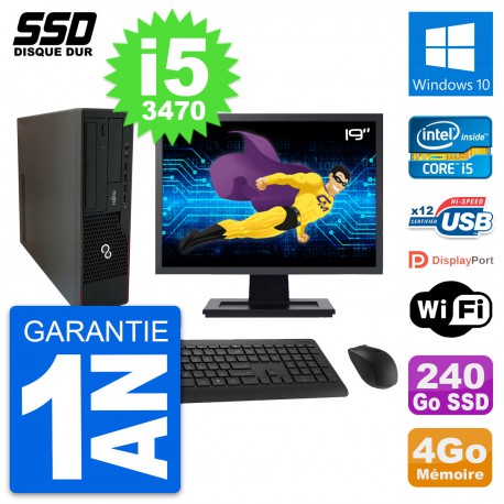 PC Fujitsu E910 DT Ecran 19" Intel i5-3470 RAM 4Go SSD 240Go Windows 10 Wifi