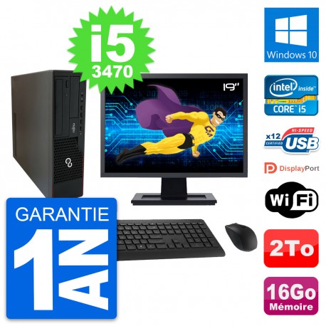 PC Fujitsu E910 DT Ecran 19" Intel i5-3470 RAM 16Go Disque 2To Windows 10 Wifi