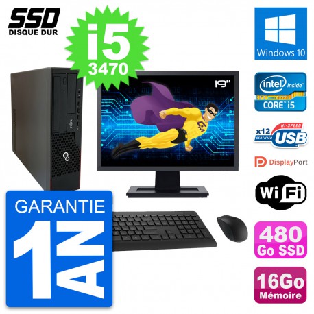 PC Fujitsu E910 DT Ecran 19" Intel i5-3470 RAM 16Go SSD 480Go Windows 10 Wifi