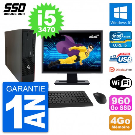 PC Fujitsu E910 DT Ecran 22" Intel i5-3470 RAM 4Go SSD 960Go Windows 10 Wifi
