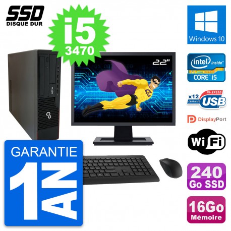 PC Fujitsu E910 DT Ecran 22" Intel i5-3470 RAM 16Go SSD 240Go Windows 10 Wifi