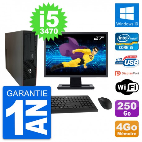 PC Fujitsu E910 DT Ecran 27" Intel i5-3470 RAM 4Go Disque 250Go Windows 10 Wifi