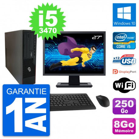 PC Fujitsu E910 DT Ecran 27" Intel i5-3470 RAM 8Go Disque 250Go Windows 10 Wifi
