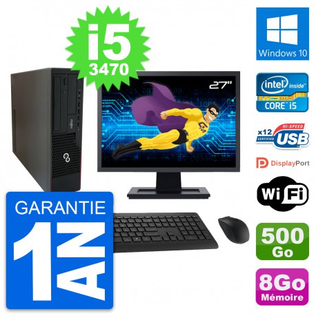 PC Fujitsu E910 DT Ecran 27" Intel i5-3470 RAM 8Go Disque 500Go Windows 10 Wifi