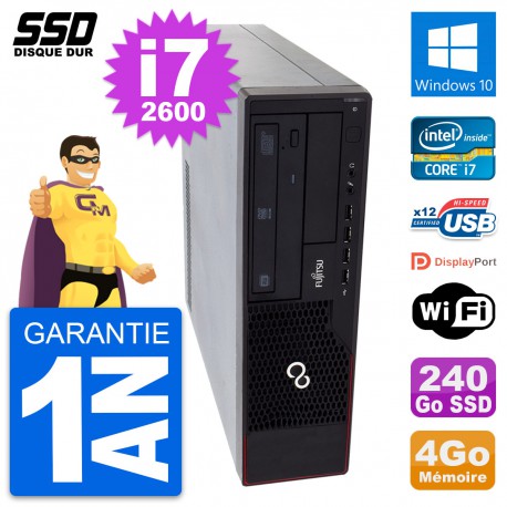 PC Fujitsu Esprimo E910 DT Intel Core i7-2600 RAM 4Go SSD 240Go Windows 10 Wifi