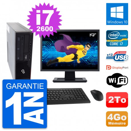 PC Fujitsu E910 DT Ecran 19" Intel i7-2600 RAM 4Go Disque 2To Windows 10 Wifi