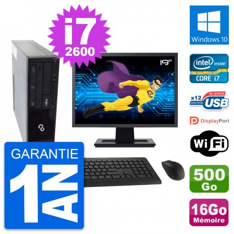 PC Fujitsu E910 DT Ecran 19" Intel i7-2600 RAM 16Go Disque 500Go Windows 10 Wifi