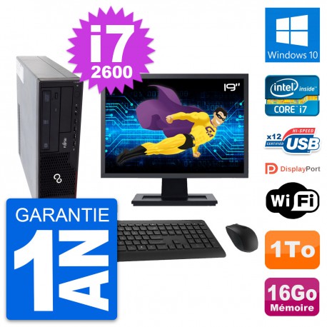 PC Fujitsu E910 DT Ecran 19" Intel i7-2600 RAM 16Go Disque 1To Windows 10 Wifi