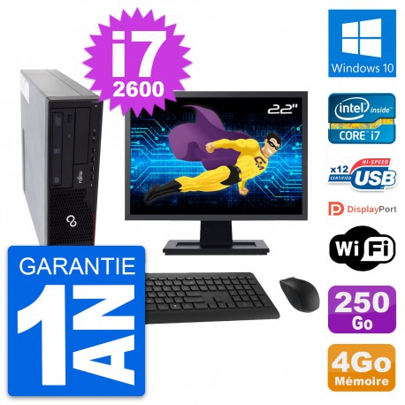 PC Fujitsu E910 DT Ecran 22" Intel i7-2600 RAM 4Go Disque 250Go Windows 10 Wifi