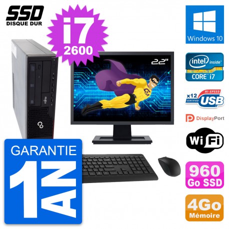 PC Fujitsu E910 DT Ecran 22" Intel i7-2600 RAM 4Go SSD 960Go Windows 10 Wifi
