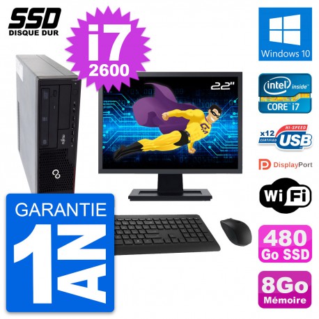 PC Fujitsu E910 DT Ecran 22" Intel i7-2600 RAM 8Go SSD 480Go Windows 10 Wifi