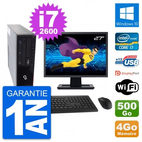 PC Fujitsu E910 DT Ecran 27" Intel i7-2600 RAM 4Go Disque 500Go Windows 10 Wifi