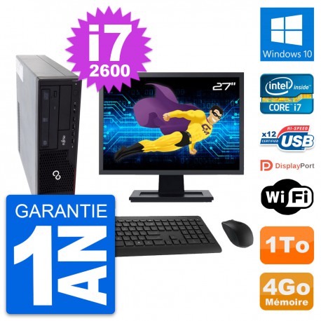 PC Fujitsu E910 DT Ecran 27" Intel i7-2600 RAM 4Go Disque 1To Windows 10 Wifi