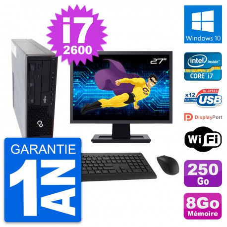 PC Fujitsu E910 DT Ecran 27" Intel i7-2600 RAM 8Go Disque 250Go Windows 10 Wifi