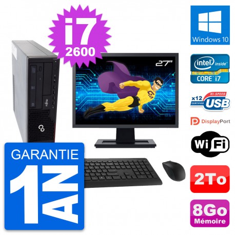PC Fujitsu E910 DT Ecran 27" Intel i7-2600 RAM 8Go Disque 2To Windows 10 Wifi