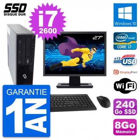 PC Fujitsu E910 DT Ecran 27" Intel i7-2600 RAM 8Go SSD 240Go Windows 10 Wifi