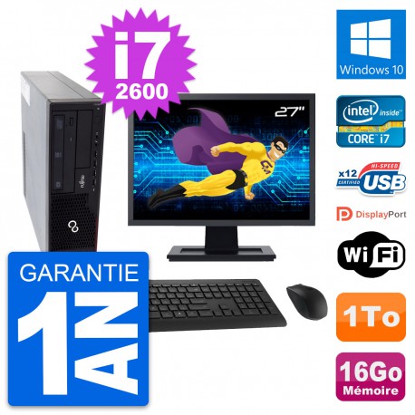PC Fujitsu E910 DT Ecran 27" Intel i7-2600 RAM 16Go Disque 1To Windows 10 Wifi
