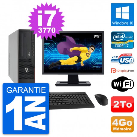 PC Fujitsu E910 DT Ecran 19" Intel i7-3770 RAM 4Go Disque 2To Windows 10 Wifi