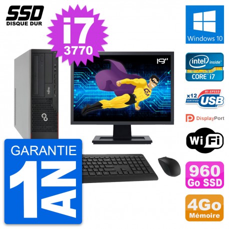 PC Fujitsu E910 DT Ecran 19" Intel i7-3770 RAM 4Go SSD 960Go Windows 10 Wifi
