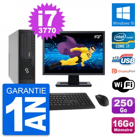 PC Fujitsu E910 DT Ecran 19" Intel i7-3770 RAM 16Go Disque 250Go Windows 10 Wifi