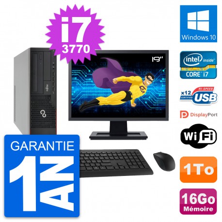 PC Fujitsu E910 DT Ecran 19" Intel i7-3770 RAM 16Go Disque 1To Windows 10 Wifi