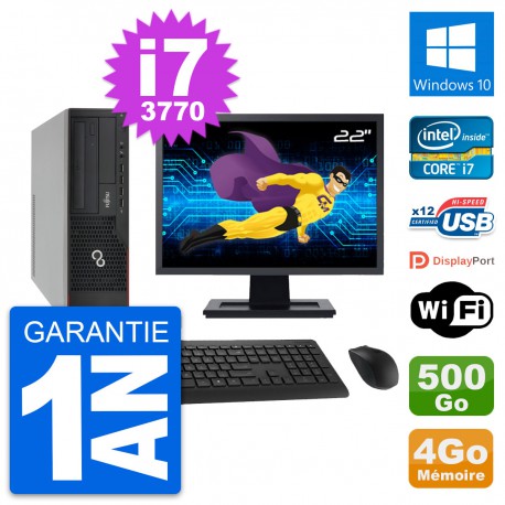 PC Fujitsu E910 DT Ecran 22" Intel i7-3770 RAM 4Go Disque 500Go Windows 10 Wifi