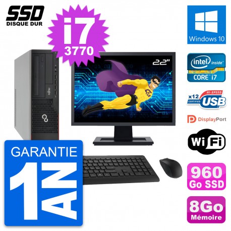 PC Fujitsu E910 DT Ecran 22" Intel i7-3770 RAM 8Go SSD 960Go Windows 10 Wifi