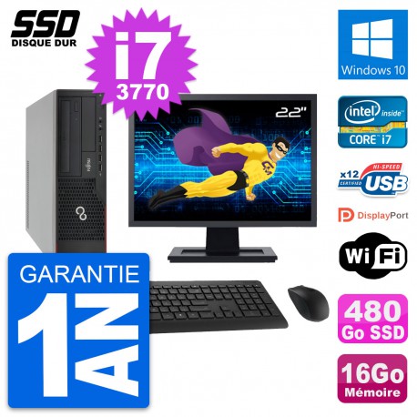 PC Fujitsu E910 DT Ecran 22" Intel i7-3770 RAM 16Go SSD 480Go Windows 10 Wifi