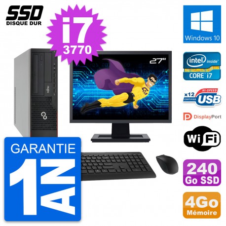 PC Fujitsu E910 DT Ecran 27" Intel i7-3770 RAM 4Go SSD 240Go Windows 10 Wifi