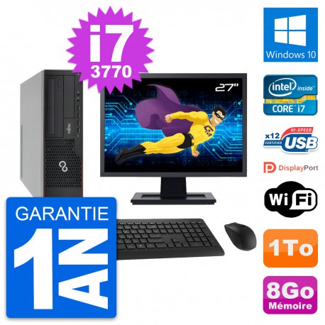 PC Fujitsu E910 DT Ecran 27" Intel i7-3770 RAM 8Go Disque 1To Windows 10 Wifi
