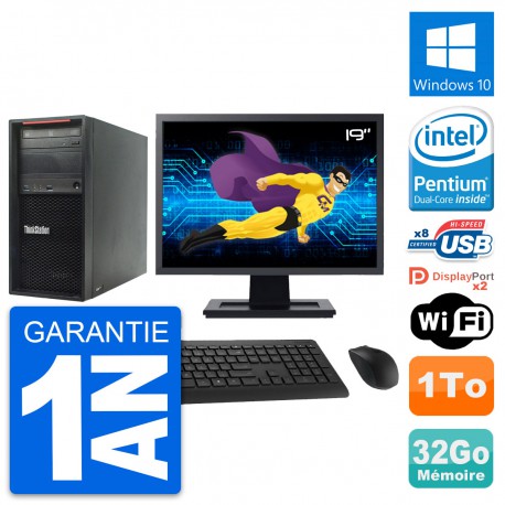 PC Tour Lenovo P300 Ecran 19" Intel G3220 RAM 32Go Disque 1To Windows 10 Wifi