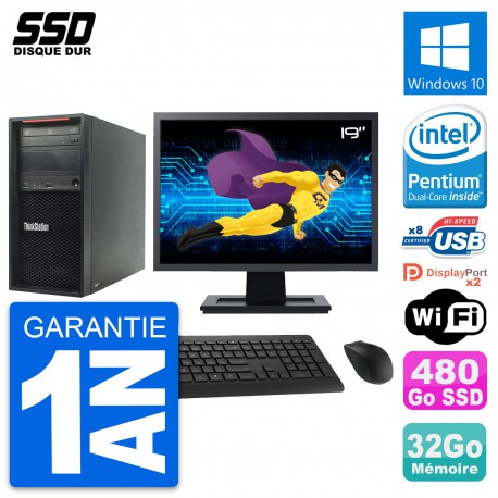 PC Tour Lenovo P300 Ecran 19" Intel G3220 RAM 32Go SSD 480Go Windows 10 Wifi