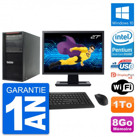 PC Tour Lenovo P300 Ecran 27" Intel G3220 RAM 8Go Disque Dur 1To Windows 10 Wifi