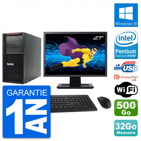 PC Tour Lenovo P300 Ecran 27" Intel G3220 RAM 32Go Disque 500Go Windows 10 Wifi