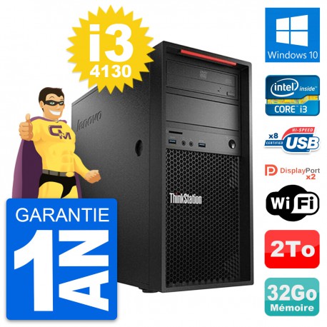 PC Tour Lenovo ThinkStation P300 i3-4130 RAM 32Go Disque Dur 2To Windows 10 Wifi