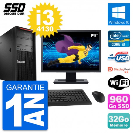 PC Tour Lenovo P300 Ecran 19" Intel i3-4130 RAM 32Go SSD 960Go Windows 10 Wifi