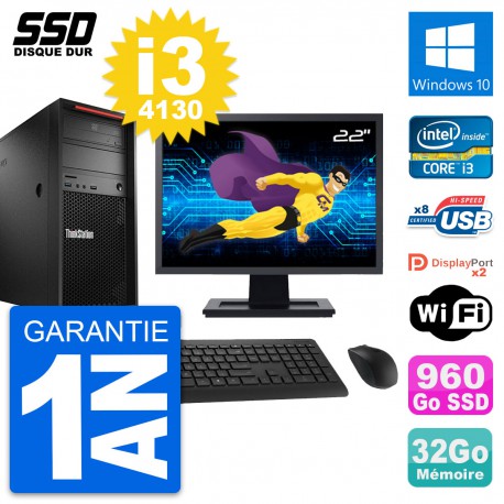 PC Tour Lenovo P300 Ecran 22" Intel i3-4130 RAM 32Go SSD 960Go Windows 10 Wifi