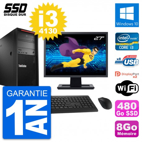 PC Tour Lenovo P300 Ecran 27" Intel i3-4130 RAM 8Go SSD 480Go Windows 10 Wifi