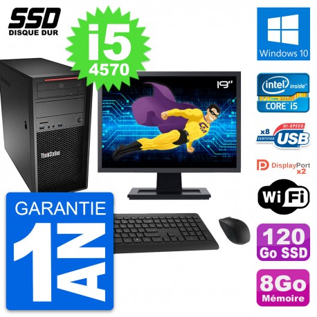 PC Tour Lenovo P300 Ecran 19" Intel i5-4570 RAM 8Go SSD 120Go Windows 10 Wifi