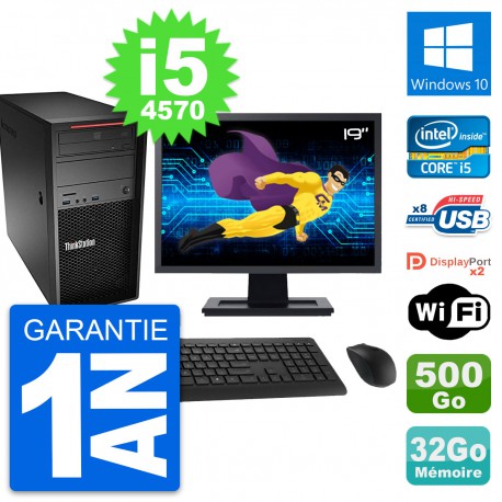 PC Tour Lenovo P300 Ecran 19" Core i5-4570 RAM 32Go Disque 500Go Windows 10 Wifi