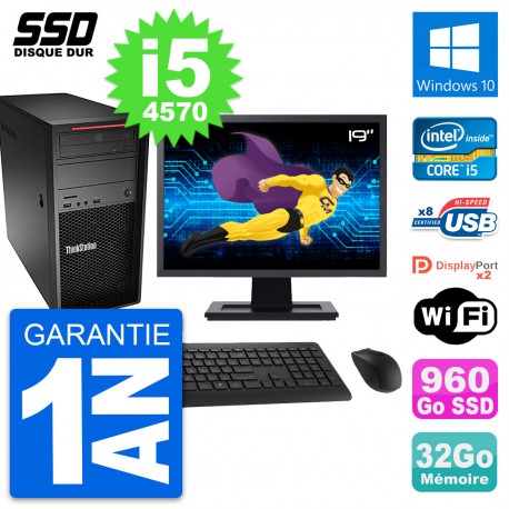PC Tour Lenovo P300 Ecran 19" Intel i5-4570 RAM 32Go SSD 960Go Windows 10 Wifi