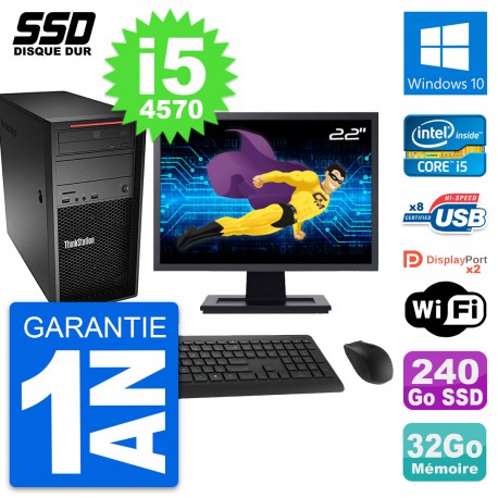 PC Tour Lenovo P300 Ecran 22" Intel i5-4570 RAM 32Go SSD 240Go Windows 10 Wifi