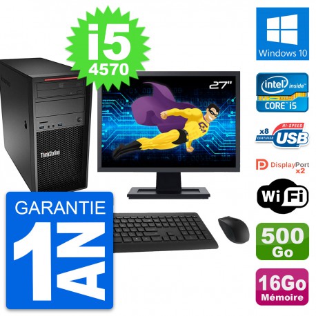 PC Tour Lenovo P300 Ecran 27" Core i5-4570 RAM 16Go Disque 500Go Windows 10 Wifi