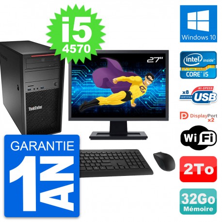 PC Tour Lenovo P300 Ecran 27" Intel i5-4570 RAM 32Go Disque 2To Windows 10 Wifi