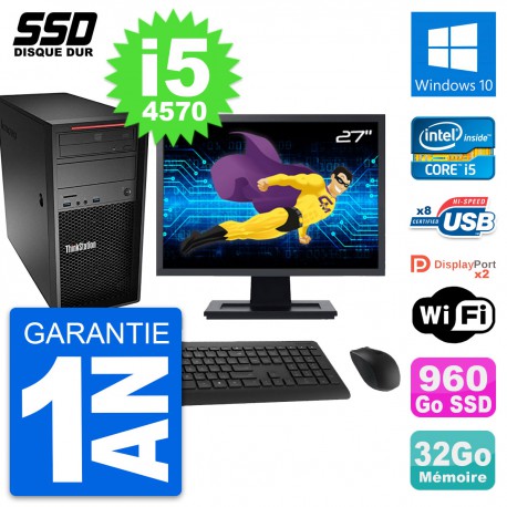 PC Tour Lenovo P300 Ecran 27" Intel i5-4570 RAM 32Go SSD 960Go Windows 10 Wifi