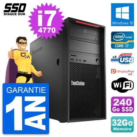 PC Tour Lenovo ThinkStation P300 Core i7-4770 RAM 32Go SSD 240Go Windows 10 Wifi