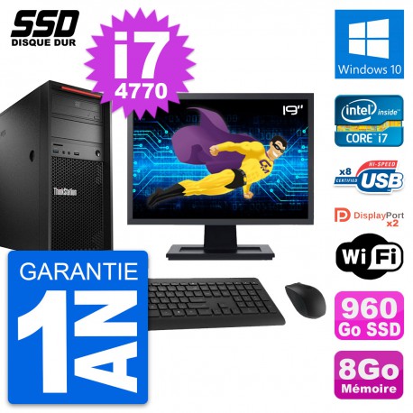 PC Tour Lenovo P300 Ecran 19" Intel i7-4770 RAM 8Go SSD 960Go Windows 10 Wifi