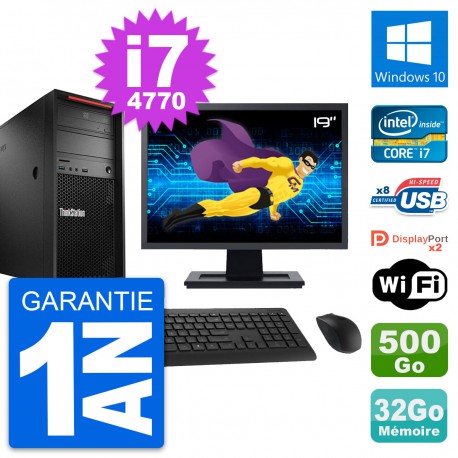PC Tour Lenovo P300 Ecran 19" Core i7-4770 RAM 32Go Disque 500Go Windows 10 Wifi