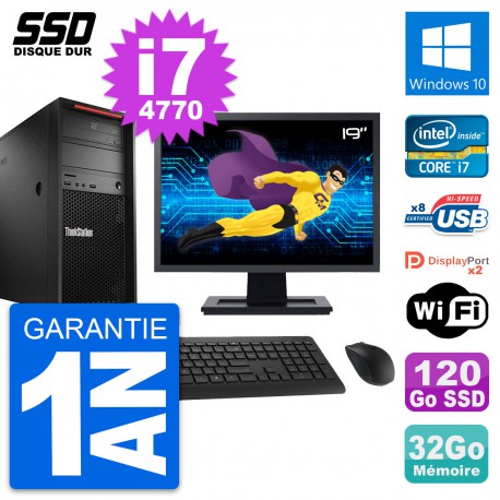 PC Tour Lenovo P300 Ecran 19" Intel i7-4770 RAM 32Go SSD 120Go Windows 10 Wifi