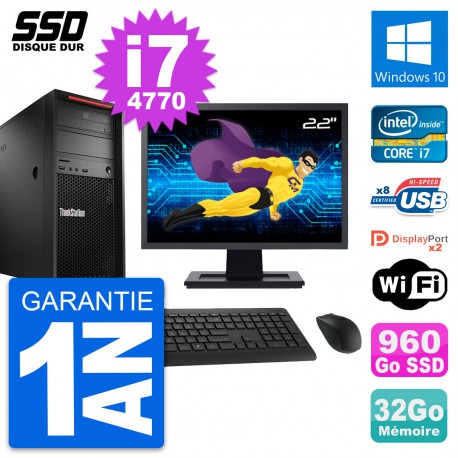 PC Tour Lenovo P300 Ecran 22" Intel i7-4770 RAM 32Go SSD 960Go Windows 10 Wifi